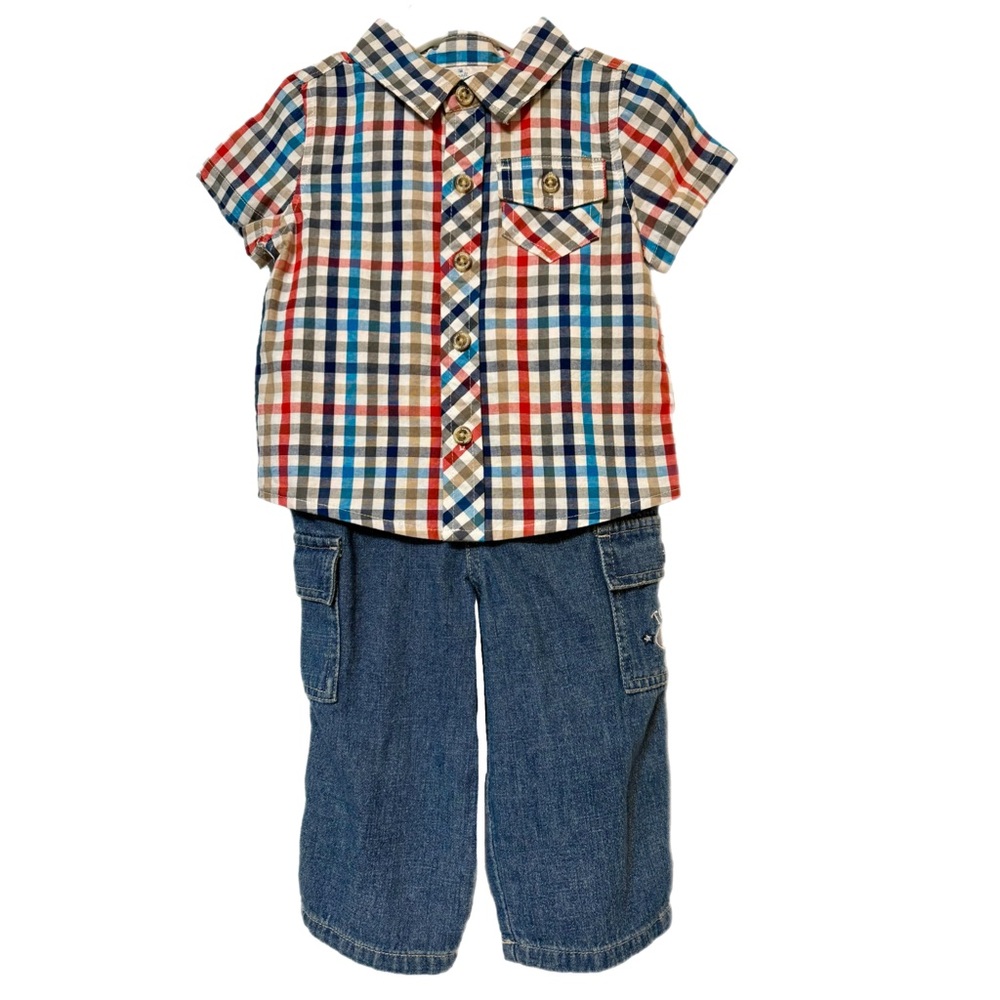 NWT! Small Wonders 6-9 Months Boys Jeans & Plaid Shirt Set